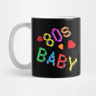 80s Baby. Fun Retro Statement with Hearts. (Black Background) Mug